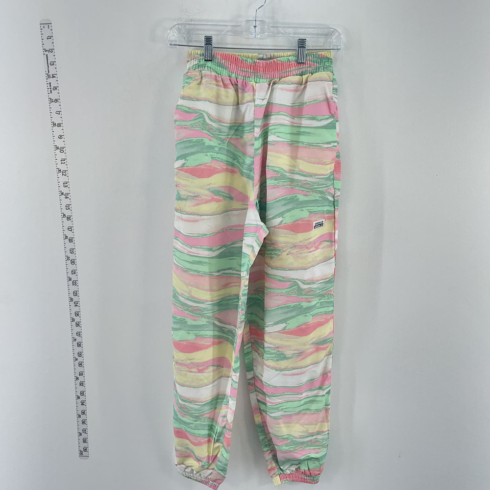 Adidas Pink Yellow Green Polyester Athletic Windbreaker Pants Women XS